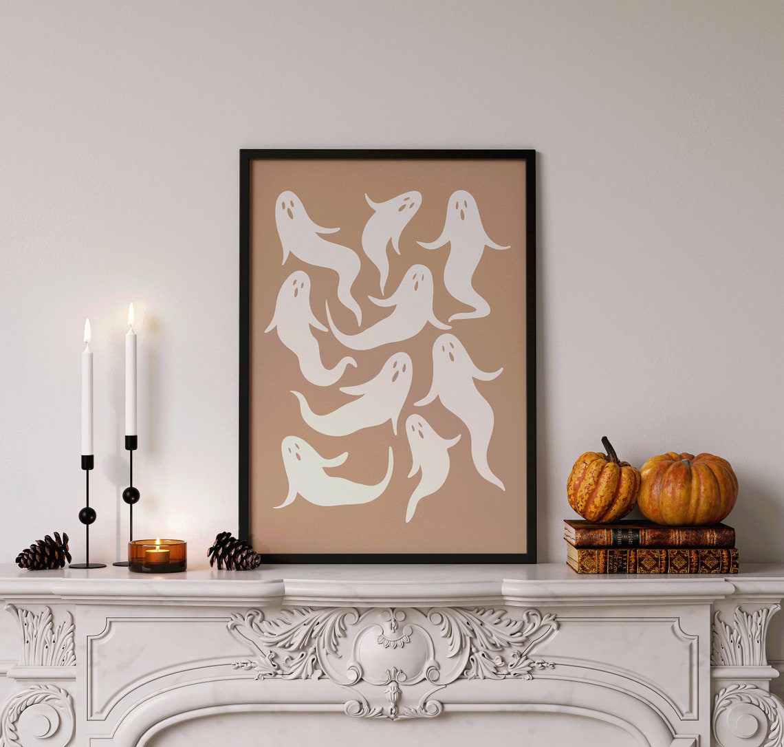 Ghost Print Ghost Art Boho Halloween Wall Art Cute Ghost Art Halloween Party Art Spooky Decor Ghost Pattern