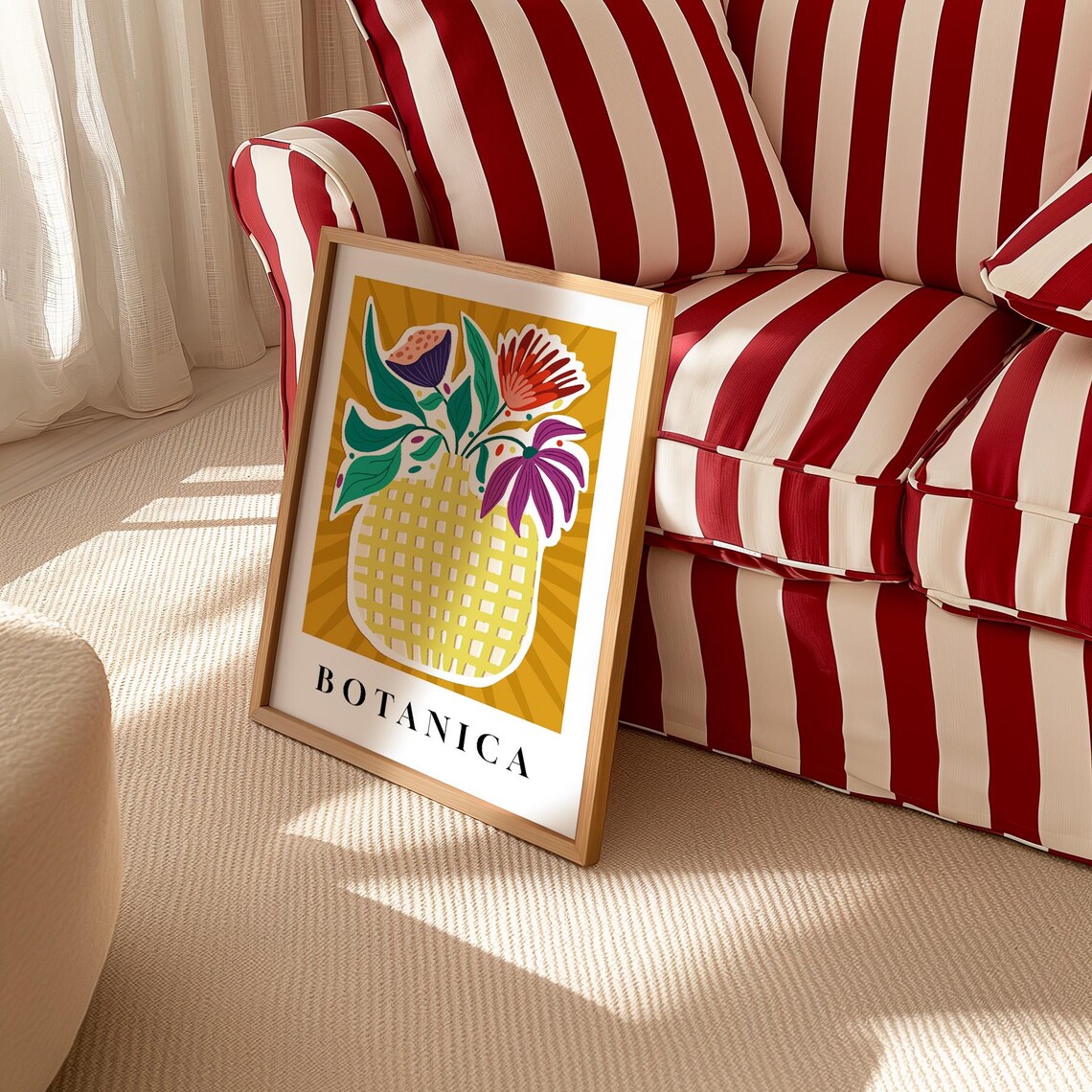 Botanica Yellow Checkered Vase Tropical Flower Retro Botanical Poster - Image 3