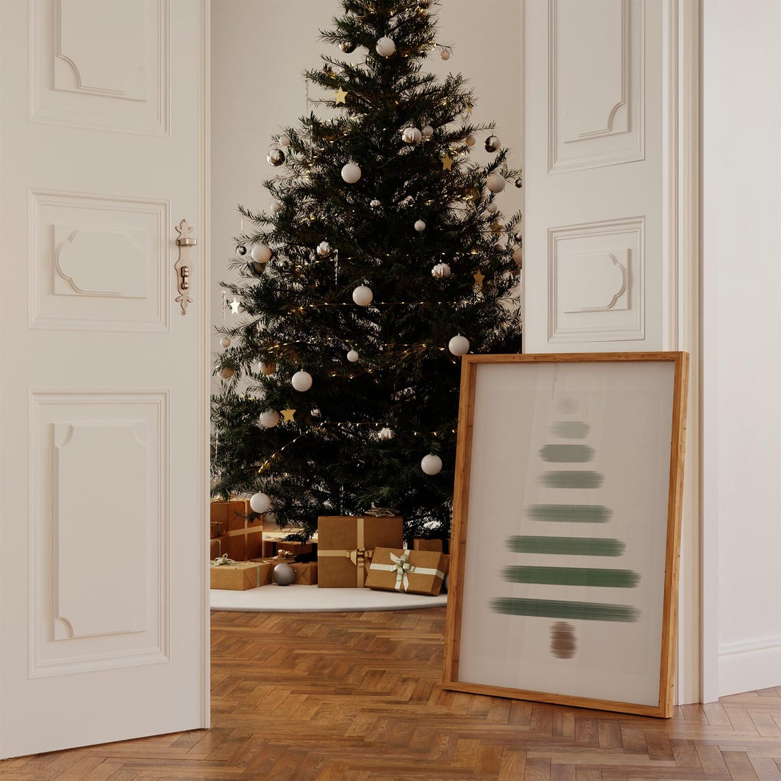 Abstract Green Christmas Tree Brushstroke Minimalist Festive Wall Art - Image 3
