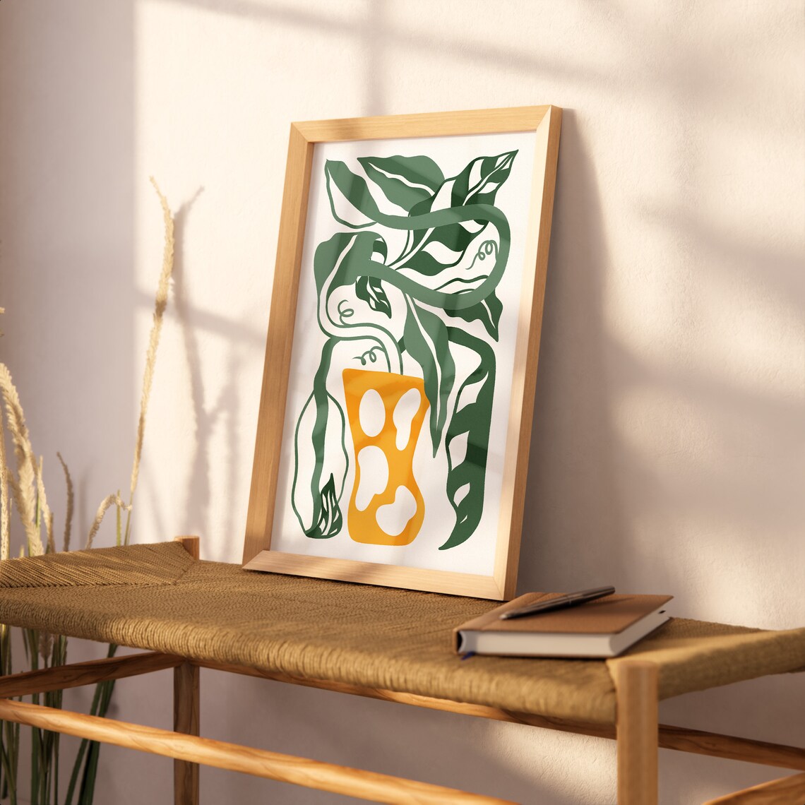 Tropical Green Leaves Abstract Orange Vase Boho Botanical Art Poster - Image 3