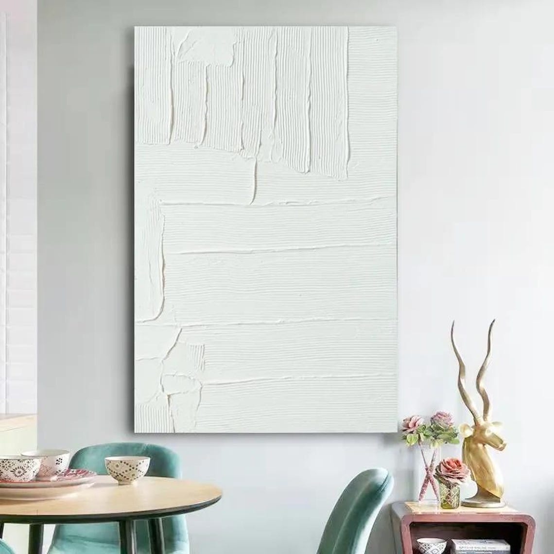All White Geometric Block Lines Minimalist Textured Abstract Poster - Image 2