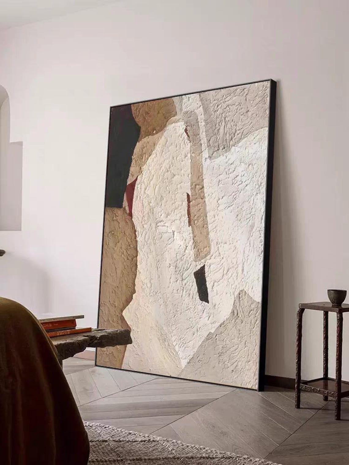 Original Modern Hand Painted Artwork Beige Brown Thick Texture Oil Painting Black White Acrylic Art On Extra Large Size Wall Art - Image 3