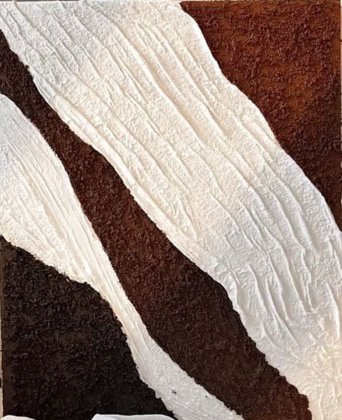 Brown and White Zebra Stripe Abstract Textured Wall Art Earth Tone - Image 3