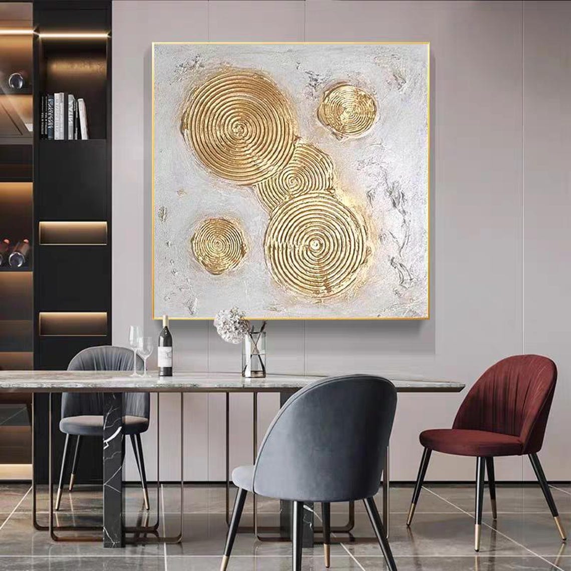 Gold Spiral Circles Textured Square Abstract Modern Textured Wall Art - Image 3