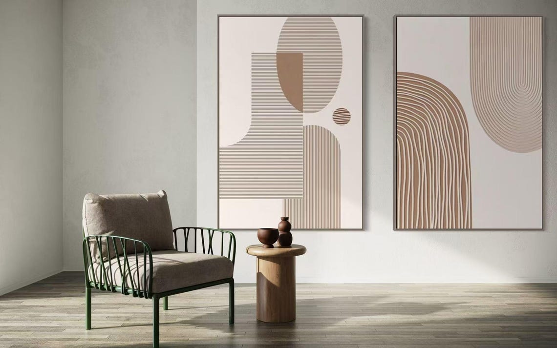 2p Abstract Modern Wall Art Beige White Arch Texture Oil Painting Hand Painted Custom Artwork Acrylic Art Large Size Home Decor - Image 2