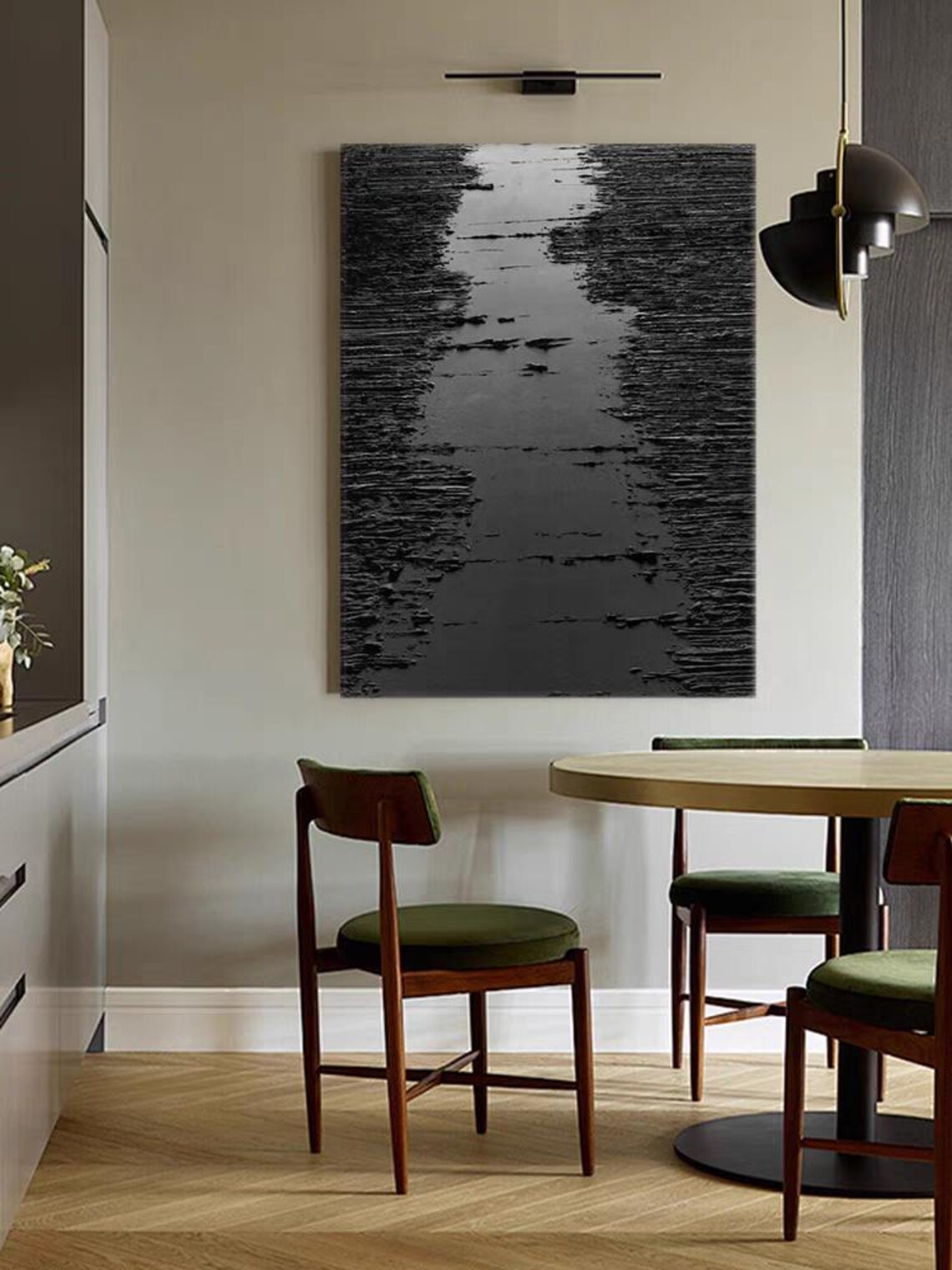 All Black Abstract Oil Painting, Modern Wall Art Print - Image 3