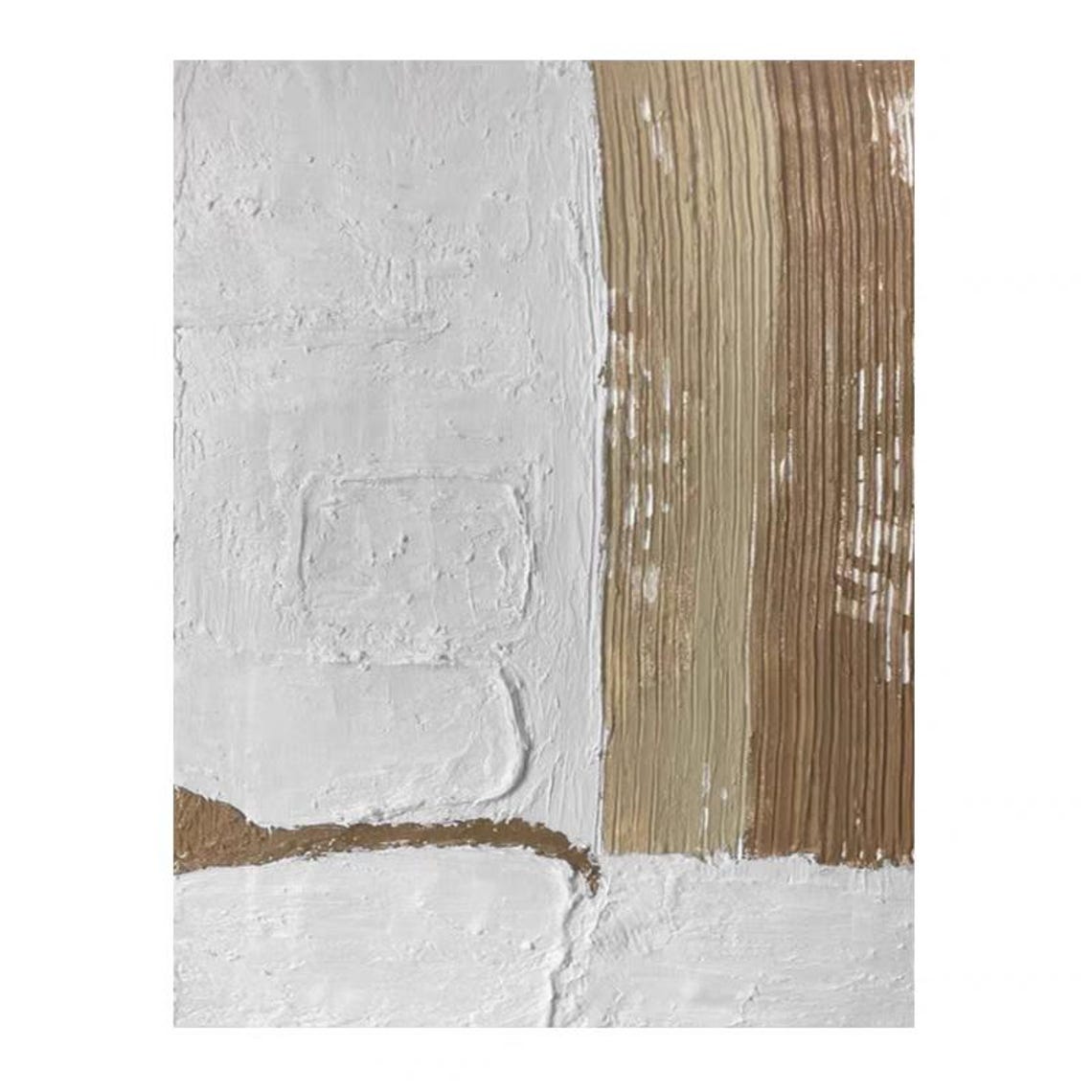 White Textured Field with Brown Stripe Column Abstract Canvas Poster - Image 2