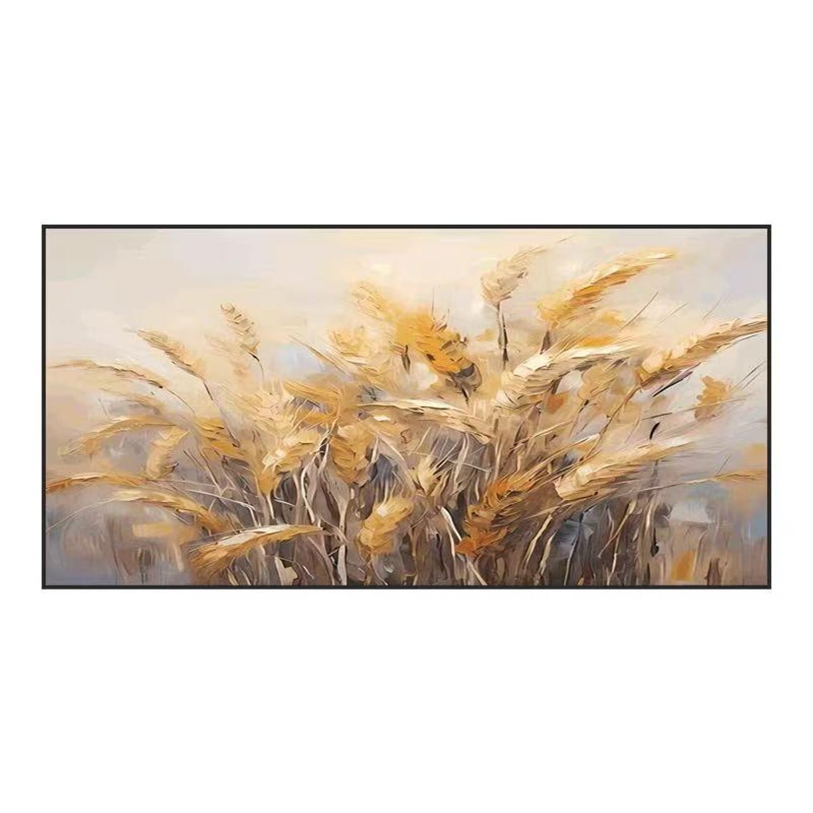Golden Wheat Reeds Field Wind Blown Horizontal Textured Poster - Image 2