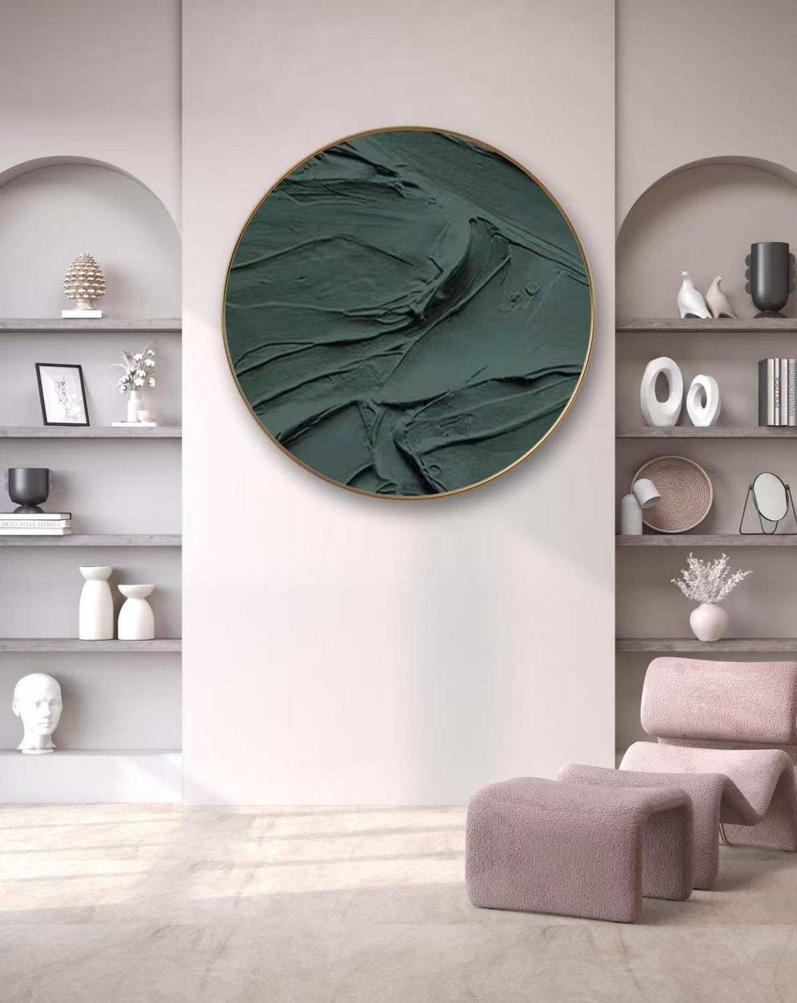 Deep Green Round Sweeping Waves Circle Abstract Wall Decor Poster - Image 2