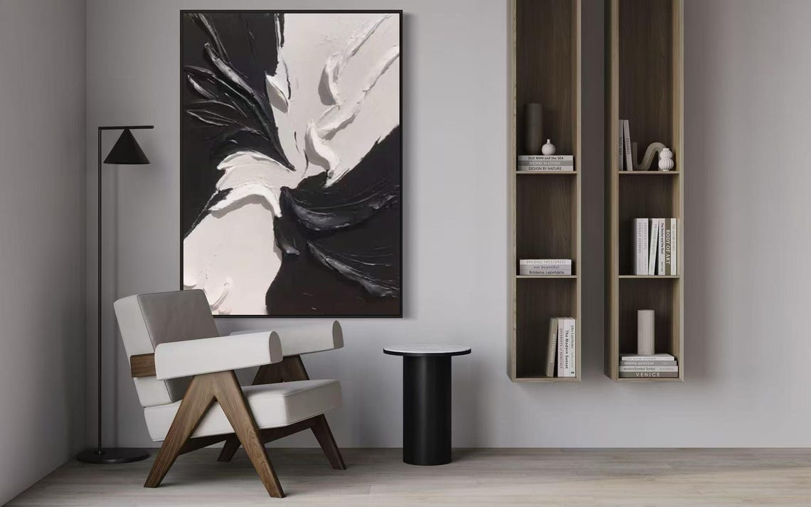 Black White Textured Wall Decor Handmade Acrylic Artwork Extra Large Wall Art Hanging Minimalist Portrait Oil Painting Personalized Art - Image 2