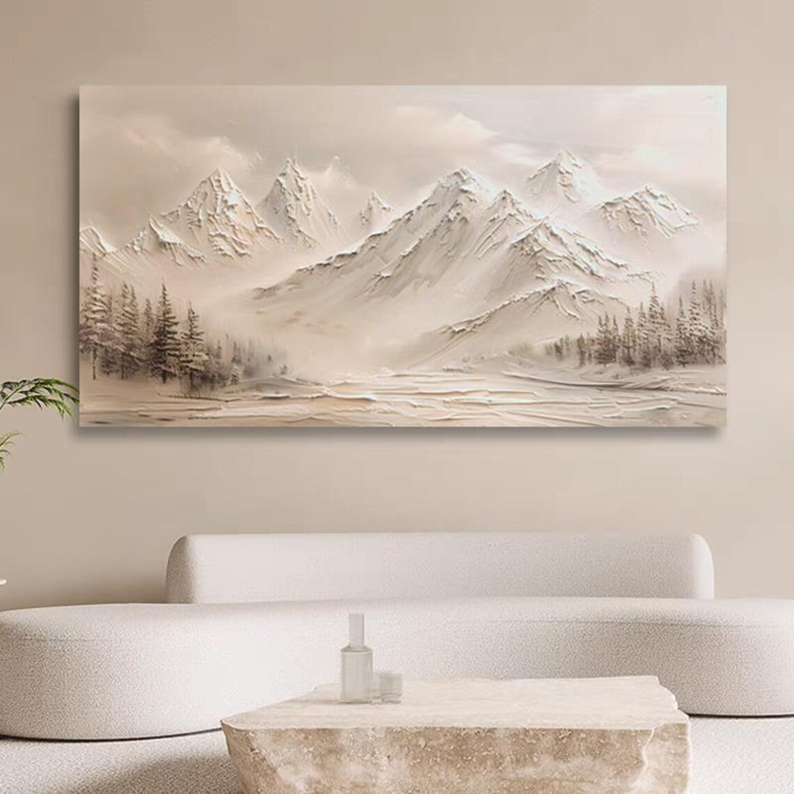Snowy Mountain Forest Oil Painting, Modern Landscape Art - Image 3
