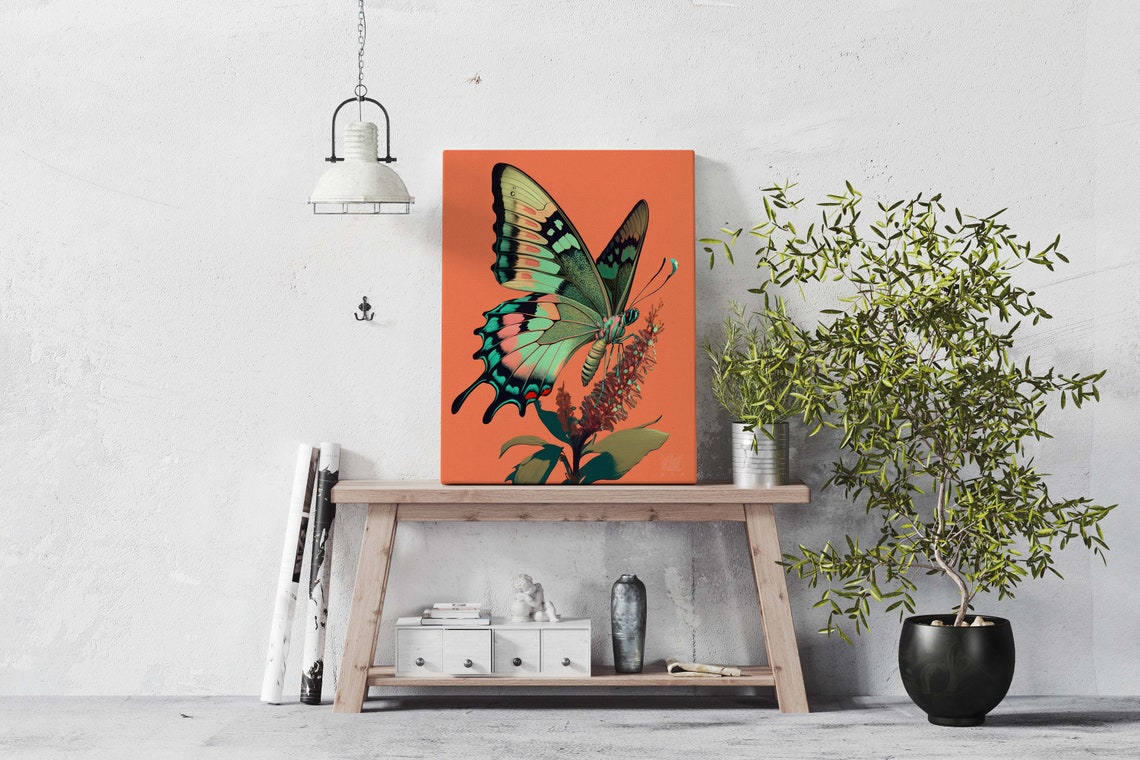 Swallowtail Butterfly Poster Bright Orange Green Wings Tropical Decor - Image 2