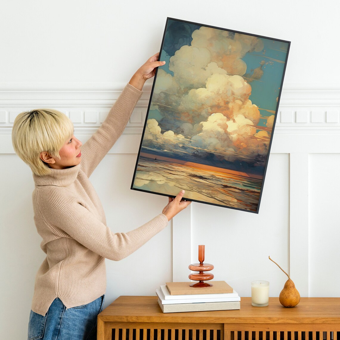 Pastel Clouds Ocean Sunset Poster, Coastal Decor - Image 2
