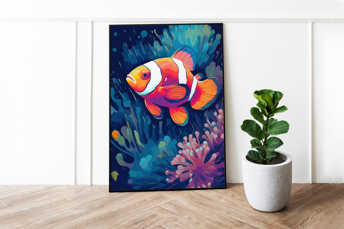 Colorful Clownfish Coral Reef Underwater Ocean Scene Nursery Poster - Image 2