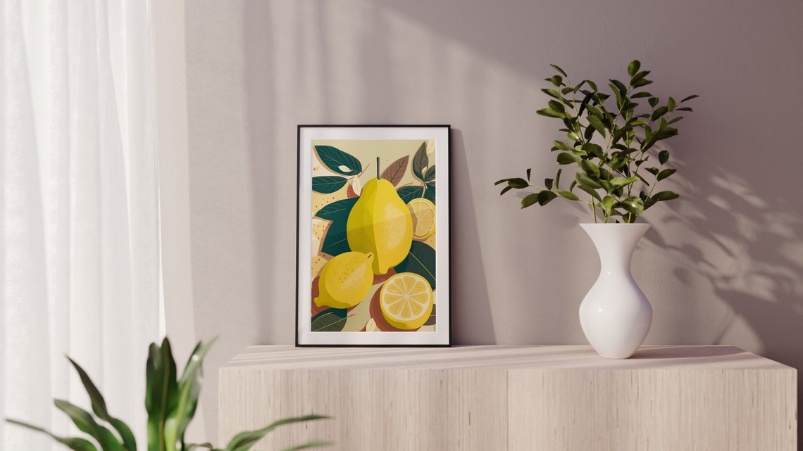 Boho Mediterranean Lemon Still Life Yellow Citrus Fruit Poster - Image 2