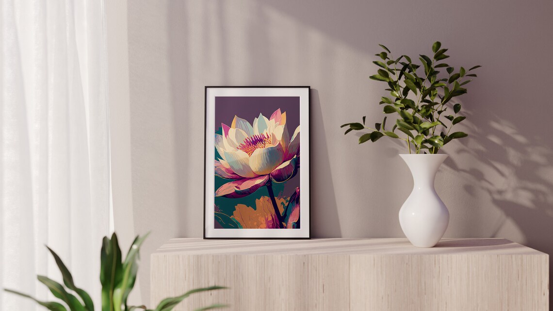 White Lotus Flower Print, Boho Gauguin-Inspired Art - Image 3
