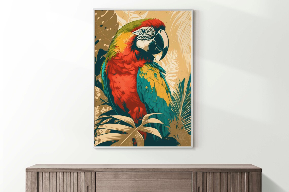 Scarlet Macaw Portrait Poster Colorful Tropical Parrot Home Decor