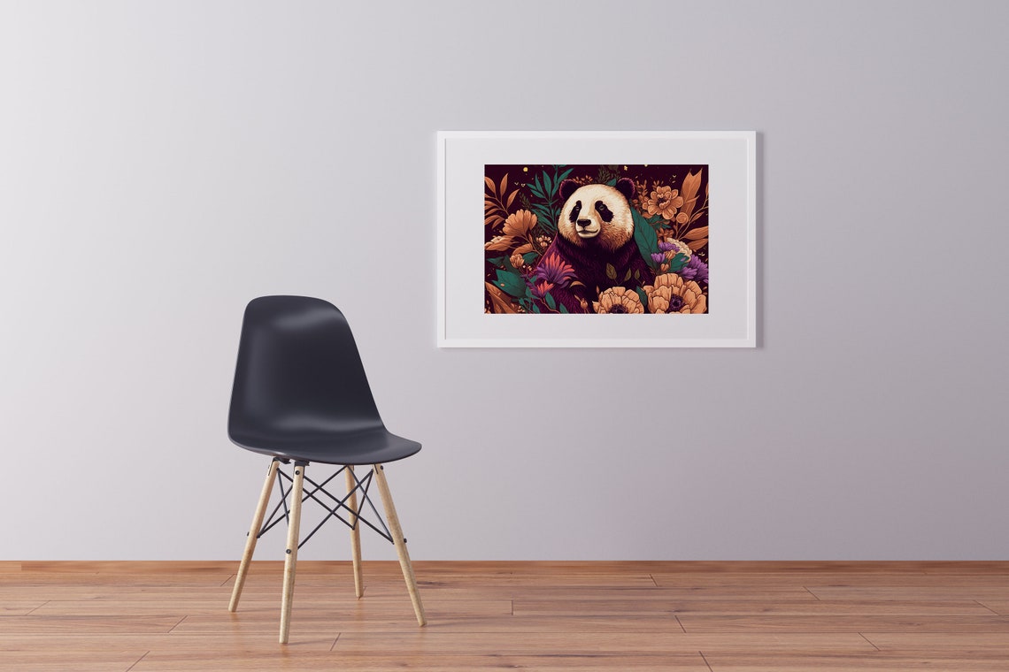 Giant Panda Amid Golden Florals Modern Botanical Illustration Poster - Image 2