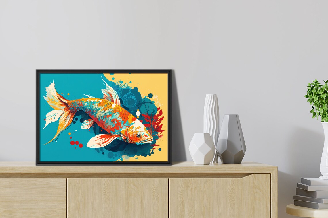 Colorful Koi Fish Modern Japanese Pond Illustration Artwork Poster - Image 2