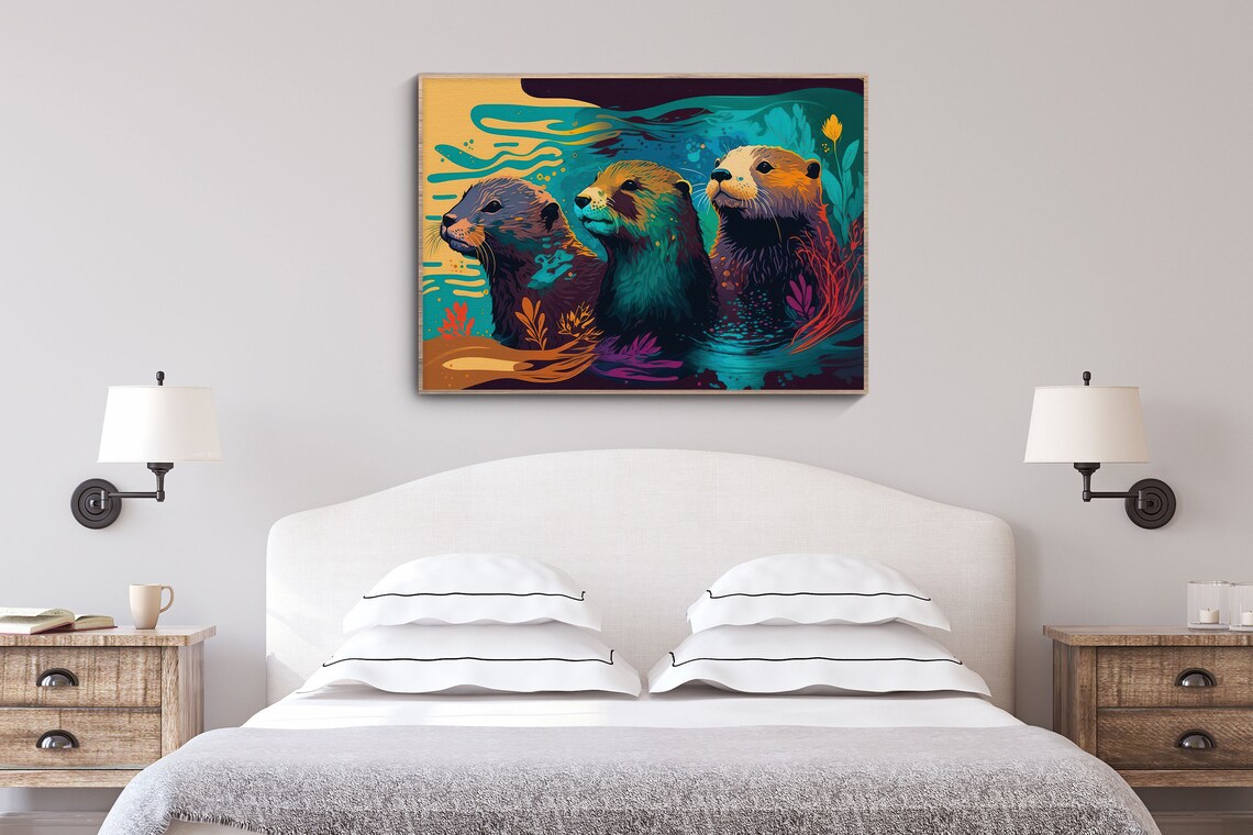 Sea Otters Family Art Print, Wildlife Illustration - Image 3