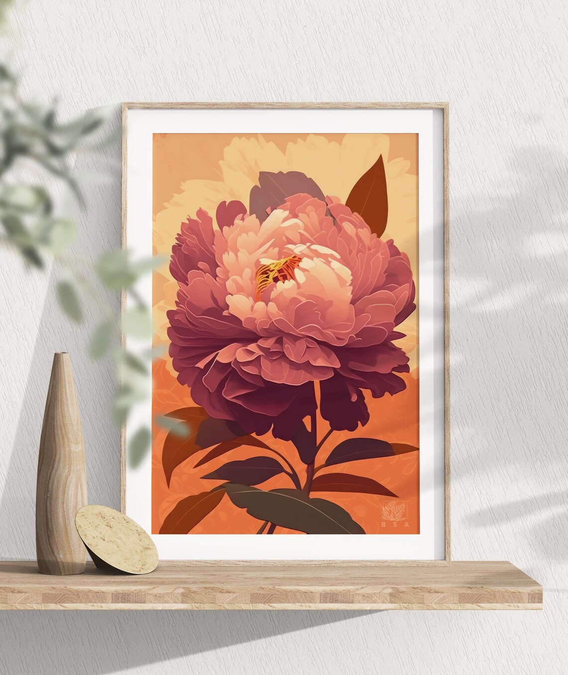 Peony Pink Art Print, Retro Floral Decor
