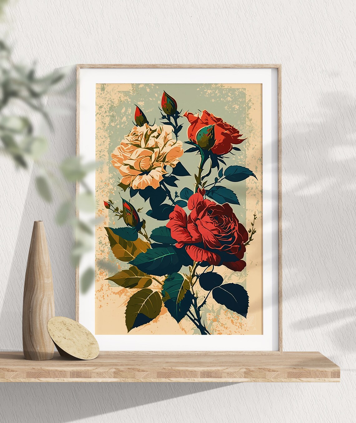 Vintage Style Red And Cream Roses Bouquet Romantic Floral Art Poster - Image 3