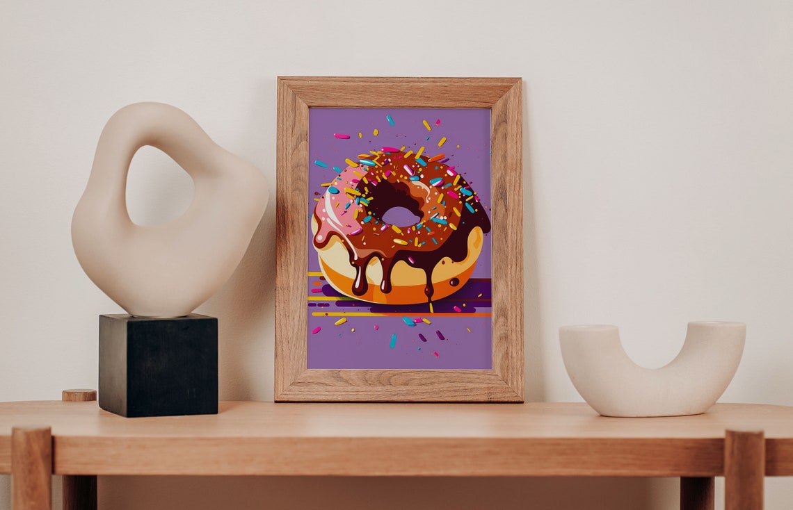 Giant Chocolate Glazed Donut with Sprinkles Pop Art Purple Poster - Image 2