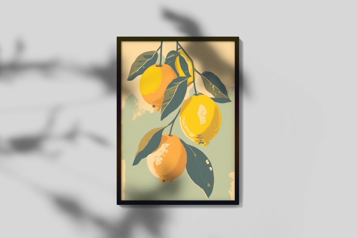 Vintage Lemon Branch Still Life Warm Yellow Citrus Art Poster - Image 3