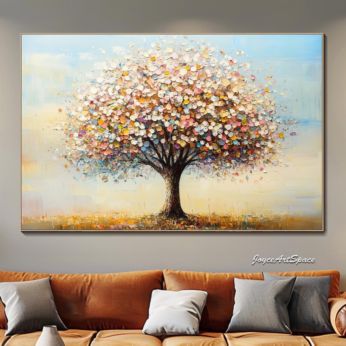 Tree of Life Colorful Blossom Canopy Textured 3D Painting Poster