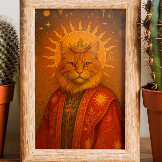 Leo Cat Zodiac Wall Art Regal Golden Feline Astrology Poster Celestial Lion Energy For Bold Home Decor