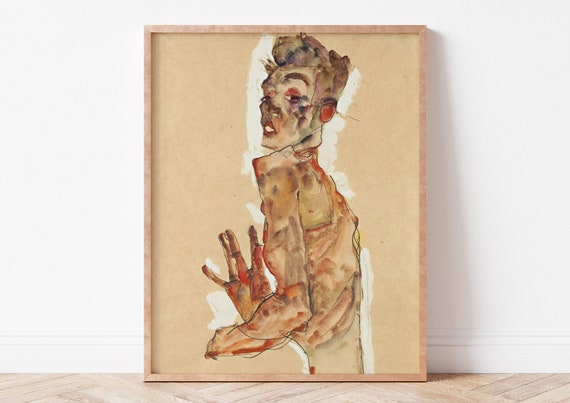 Self Portrait With Spread Fingers Egon Schiele Art Print Poster Home Decor Wall Abstract Oil Drawing