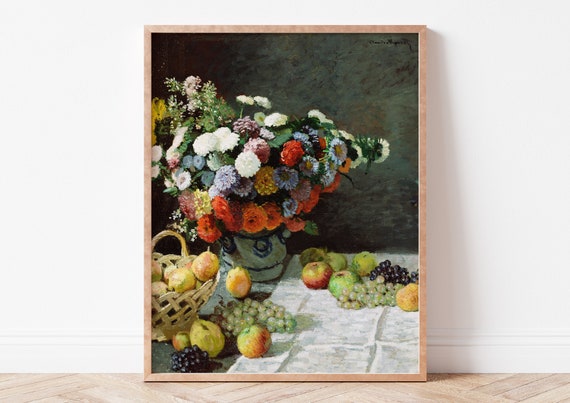 Claude Monet Art Print Minimalist Wall Home Decor Oil Painting Poster Still Life With Flowers And Fruit