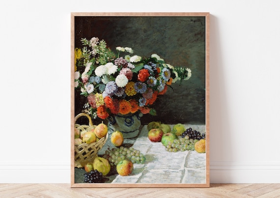 Claude Monet Still Life with Flowers and Fruit Impressionist Poster