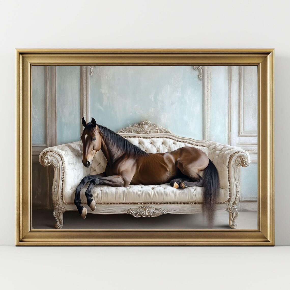 Horse On Sofa Vintage Victorian Baroque Poster Print