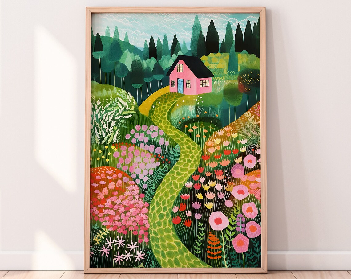 Poppies Garden Floral Landscape Art Print
