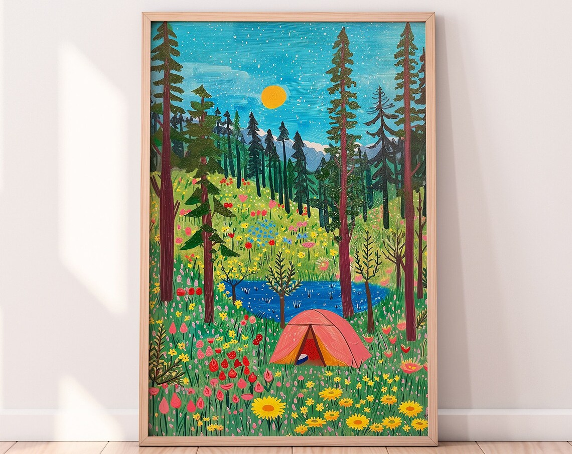 Camping Day Art Print, Forest-Themed Home Decor