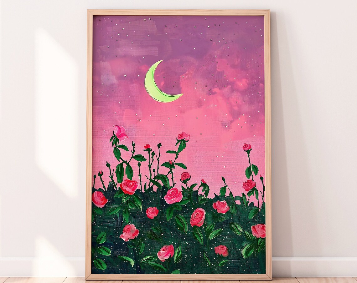Pink Roses Gouache Painting, Floral Botanical Art Print