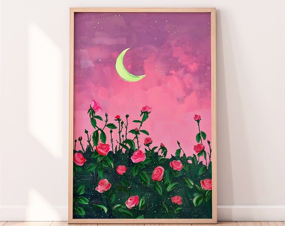 Pink Roses Gouache Painting, Floral Botanical Art Print