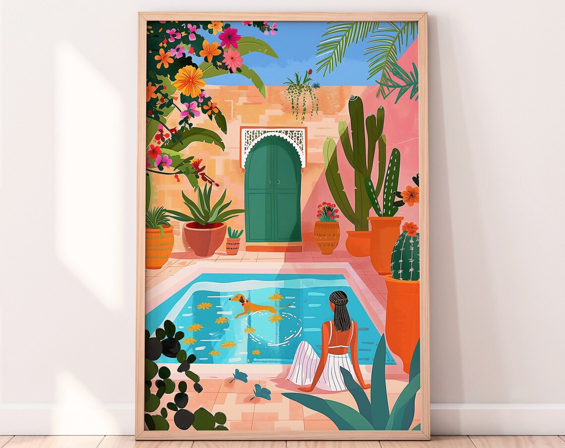 Marrakech Riad Illustration, Moroccan Travel Poster