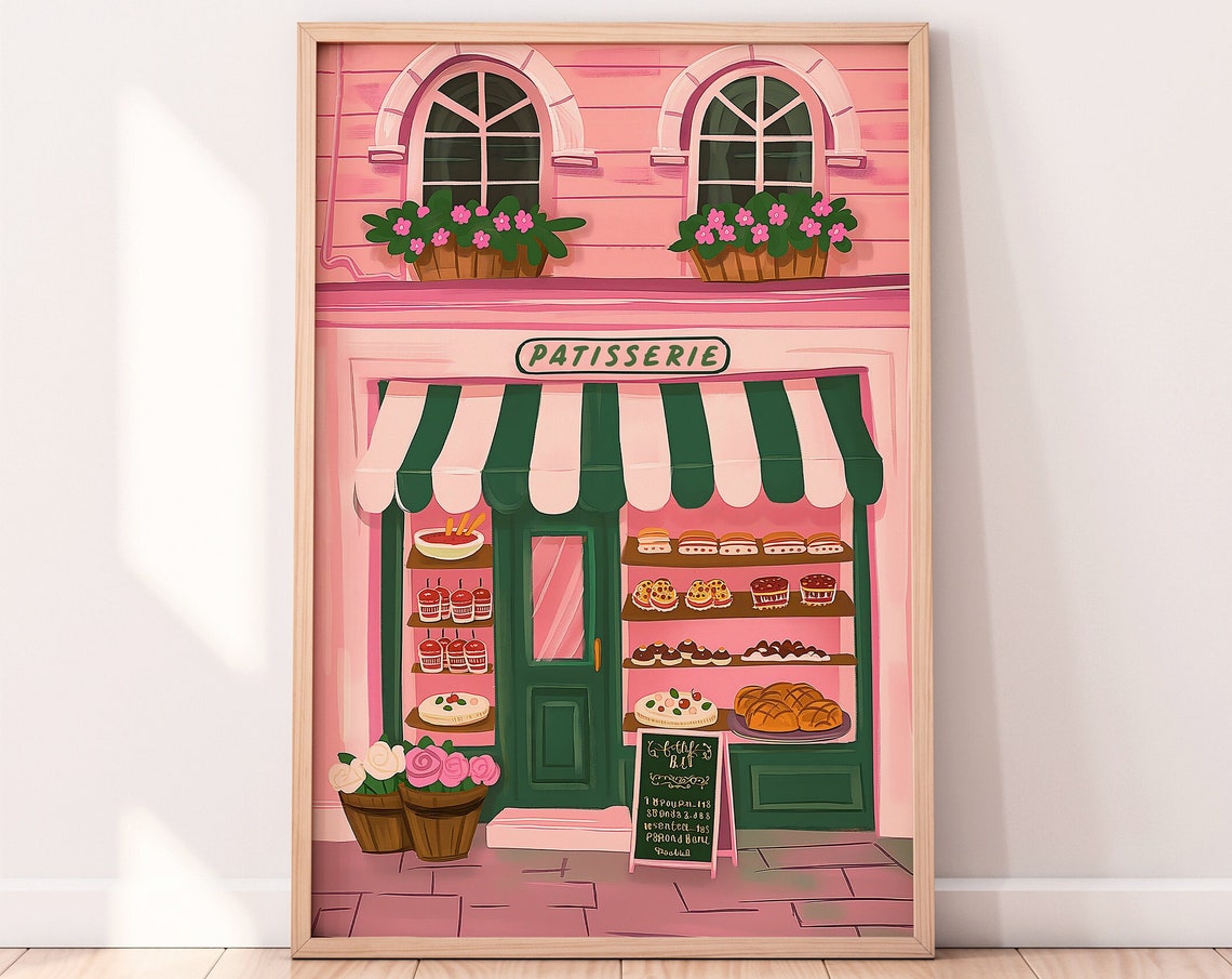 Pink Parisian Patisserie Storefront Bakery Illustration Poster - Image 3
