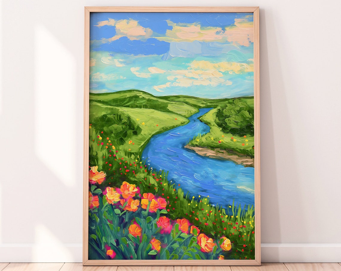 Summer River Landscape Bright River Artwork Summer Painting