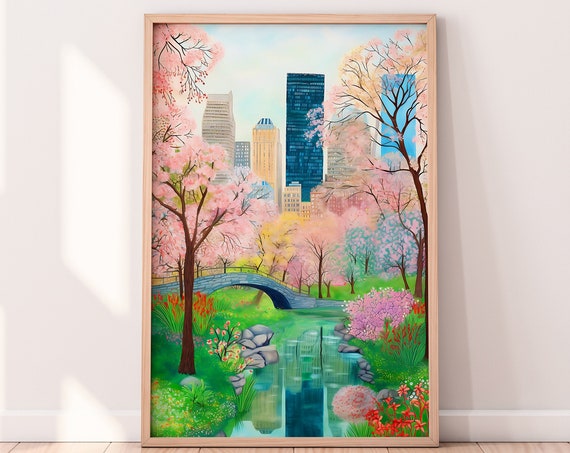 New York Central Park Illustration, NYC Spring Art Print