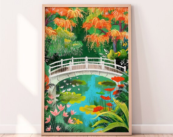Bridge In A Jungle Illustration Travel Poster