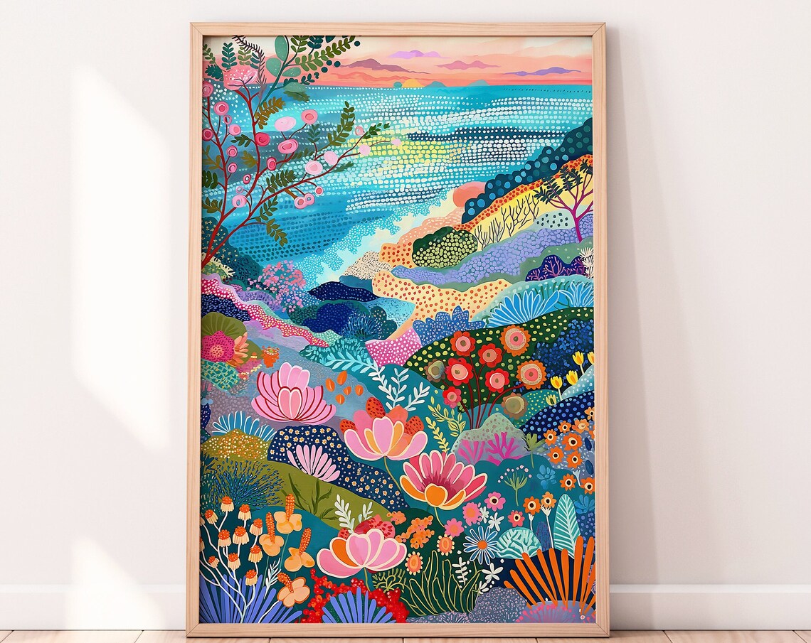 Seascape Illustration, Spring Floral Art Print