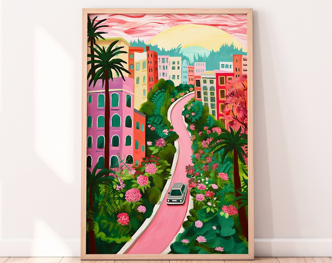 San Francisco Lombard Street Travel Poster, Gouache