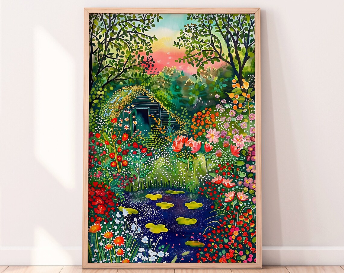 Forest Lake Life Vibrant Scenery Art Print