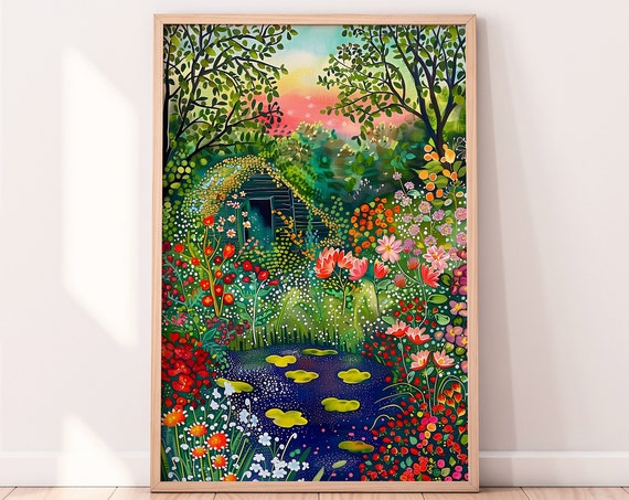Forest Lake Life Vibrant Scenery Art Print