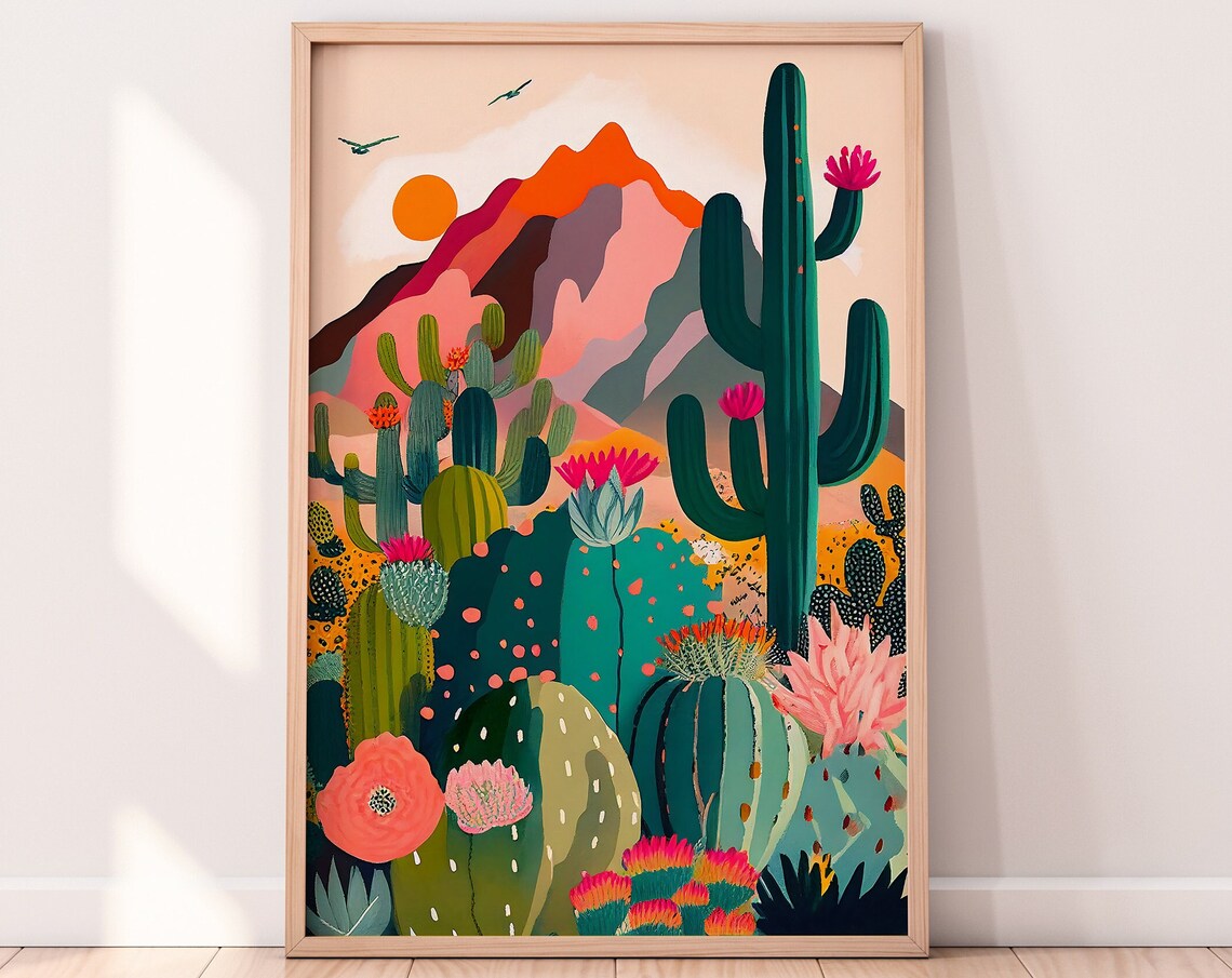 Arizona Illustration Saguaro Housewarming Gift Poster