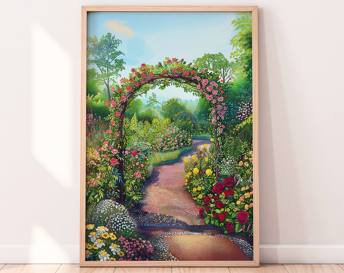 Rose Arch Garden Path Blooming Roses Floral Summer Charm Wall Art
