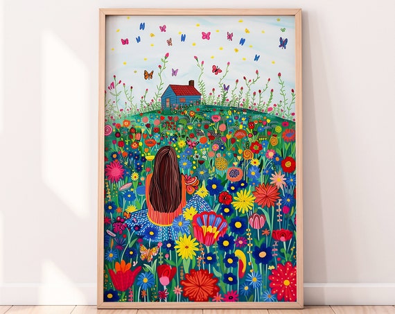 Wildflower Meadow Joyful Wall Art Summer Fun Art Nursery Decor Kids Room Illustration Childrens Room Decor